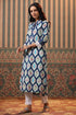 Women Blue Ethnic Motifs Printed Cotton Straight Kurta